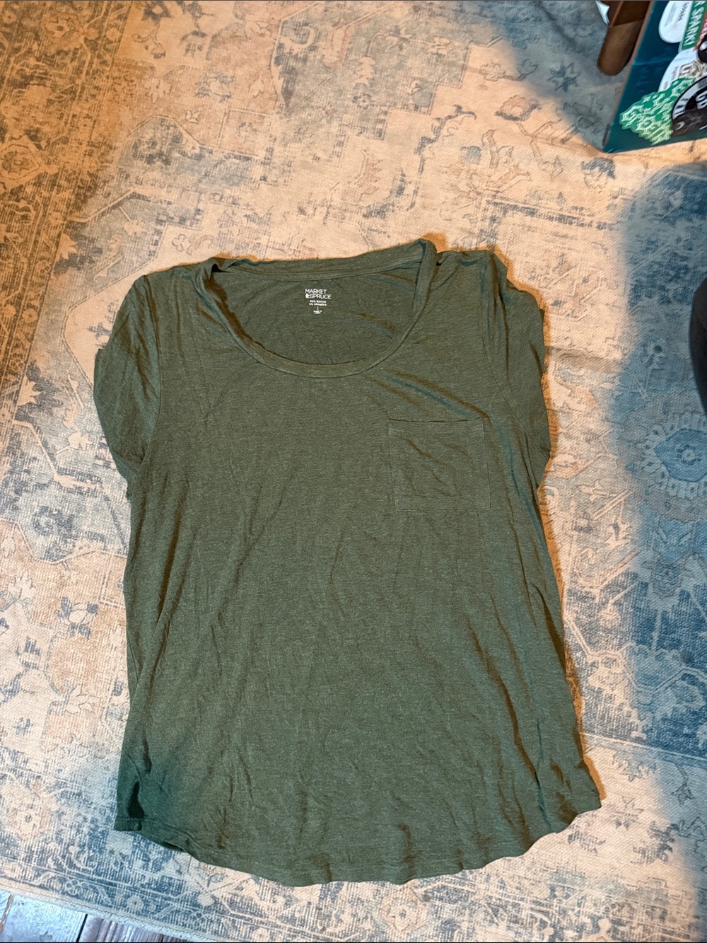 Market & Spruce Scoop Neck Pocket Tee in Olive